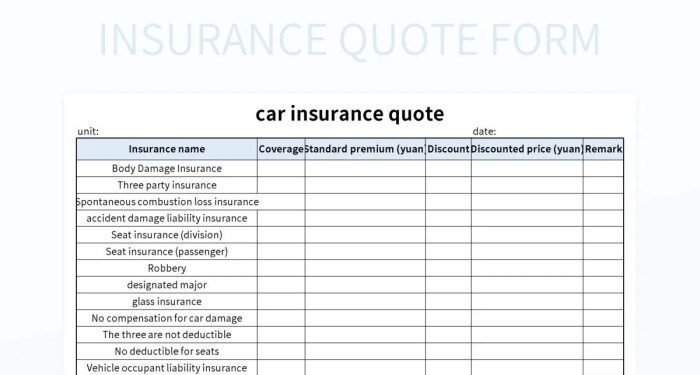 Standard Auto Insurance Quote Form Excel Template And Google Sheets ...